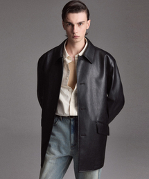Oversized Faux Leather Car Coat (Black) TNJU6F109BK