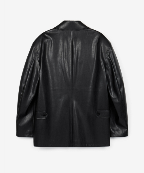 TNGT(ティーエヌジーティー)の「Oversized Faux Leather Car Coat (Black) TNJU6F109BK(ライダースジャケット・レディース・その他・100/110/85/95/105)」の3枚目の写真