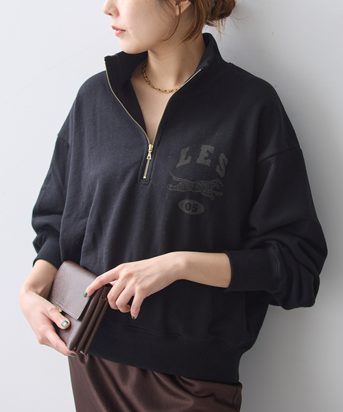 journal standard L'essage(ジャーナルスタンダードレサージュ)の「HALFZIPプルオーバー(Tシャツ/カットソー・レディース・ブラック/チャコールグレー・FREE)」の1枚目の写真