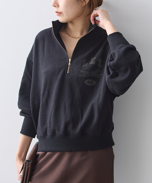 journal standard L'essage(ジャーナルスタンダードレサージュ)の「HALFZIPプルオーバー(Tシャツ/カットソー・レディース・ブラック/チャコールグレー・FREE)」の5枚目の写真