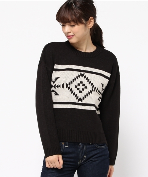 VENCEEXCHANGE（ヴァンスエクスチェンジ）の「オルテガ柄プルオーバー        （ニット/セーター・レディース・レンガ/オフホワイト/ブラック・MEDIUM）」の12枚目の写真