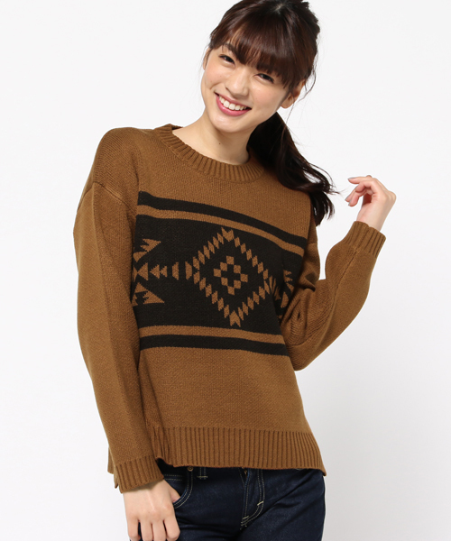 VENCEEXCHANGE（ヴァンスエクスチェンジ）の「オルテガ柄プルオーバー        （ニット/セーター・レディース・レンガ/オフホワイト/ブラック・MEDIUM）」の13枚目の写真