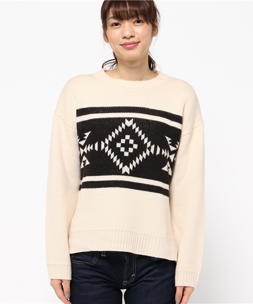 VENCEEXCHANGE（ヴァンスエクスチェンジ）の「オルテガ柄プルオーバー        （ニット/セーター・レディース・レンガ/オフホワイト/ブラック・MEDIUM）」の4枚目の写真