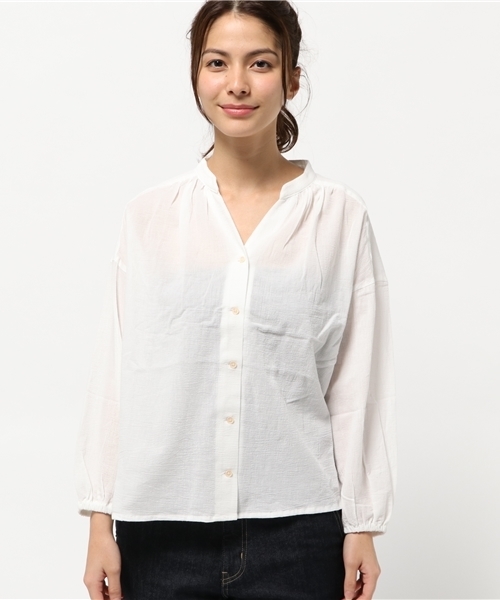 POU DOU DOU（プードゥドゥ）の「スキッパー前開きスモック（シャツ/ブラウス・レディース・オフホワイト/ピンク/グリーン/イエロー・3）」の5枚目の写真