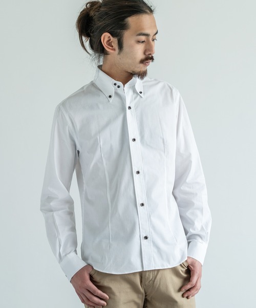 Rocky Monroe(ロッキーモンロー)の「日本製 デュエボタンダウン ポプリンシャツ(シャツ/ブラウス・メンズ・ライトピンク/ライトブルー/ブルー系その他/グリーン系その他/ホワイト/レッド/ネイビー/ブルー/ブラック系その他/ブラック/レッド系その他/アクア/ライトグレー/ワイン/マスタード/ベージュ/カーキ/ブラウン/オレンジ/スモークピンク・L/LL/M/3L)」の2枚目の写真