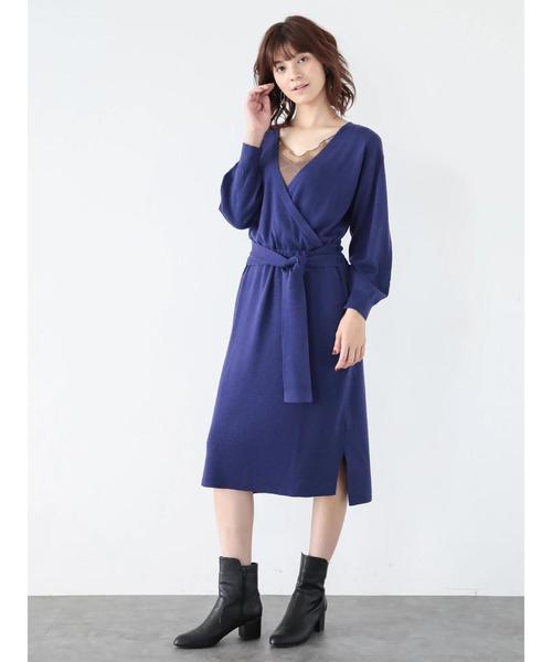 YECCA VECCA（イェッカヴェッカ）の「・カシュクールニットワンピース（ワンピース・レディース・パープル/ブラウン/グレー・FREE）」の12枚目の写真