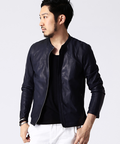 BEAMS（ビームス）の「○BEAMS / レザー スタンドカラー　（ブルゾン・メンズ・ブラック/ブラウン/ネイビー・SMALL/MEDIUM/LARGE/X-LARGE）」の3枚目の写真