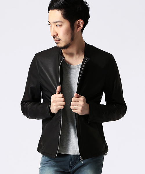 BEAMS（ビームス）の「○BEAMS / レザー スタンドカラー　（ブルゾン・メンズ・ブラック/ブラウン/ネイビー・SMALL/MEDIUM/LARGE/X-LARGE）」の2枚目の写真