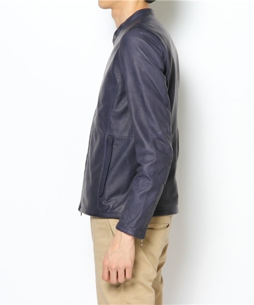 BEAMS（ビームス）の「○BEAMS / レザー スタンドカラー　（ブルゾン・メンズ・ブラック/ブラウン/ネイビー・SMALL/MEDIUM/LARGE/X-LARGE）」の4枚目の写真