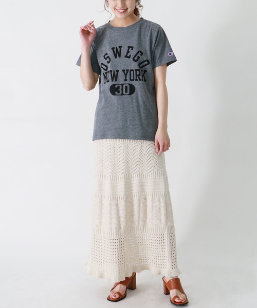 Champion(チャンピオン)の「【Champion】プリントロゴTシャツ(Tシャツ/カットソー・レディース・ホワイト/イエロー/ライトグリーン/ネイビー/ダークグレー/スモークピンク・M)」の9枚目の写真