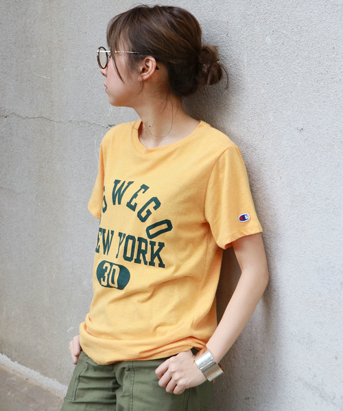 Champion(チャンピオン)の「【Champion】プリントロゴTシャツ(Tシャツ/カットソー・レディース・ホワイト/イエロー/ライトグリーン/ネイビー/ダークグレー/スモークピンク・M)」の15枚目の写真