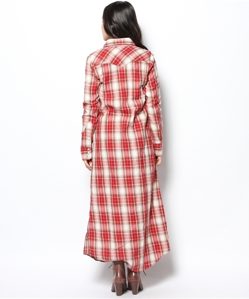 goa(ゴア)の「リネンコットン オリジナルチェックロングシャツ(ワンピース・レディース・ベージュ/グリーン/ブルー/レッド・FREE)」の8枚目の写真