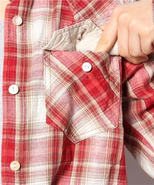 goa(ゴア)の「リネンコットン オリジナルチェックロングシャツ(ワンピース・レディース・ベージュ/グリーン/ブルー/レッド・FREE)」の11枚目の写真