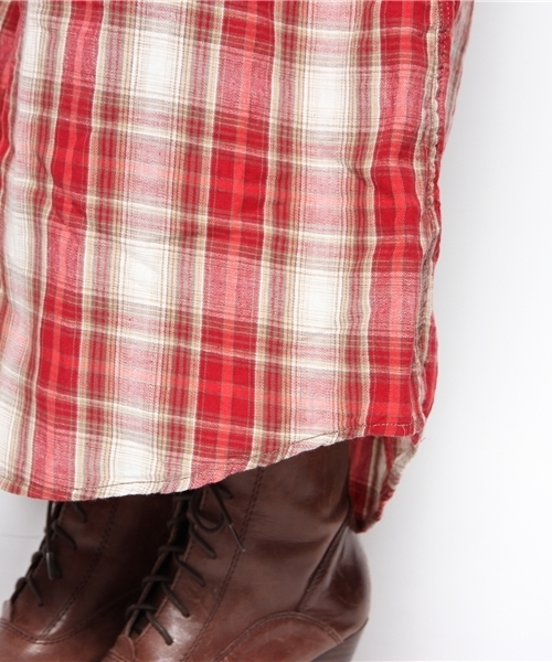 goa(ゴア)の「リネンコットン オリジナルチェックロングシャツ(ワンピース・レディース・ベージュ/グリーン/ブルー/レッド・FREE)」の12枚目の写真