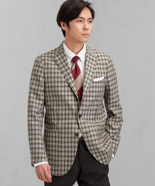 green label relaxing(グリーンレーベルリラクシング)の「W/LI チェック 3ボタン RGD NT 2PP- ジャケット(テーラードジャケット・メンズ・ベージュ/ネイビー・48/50/44/46/42)」の1枚目の写真