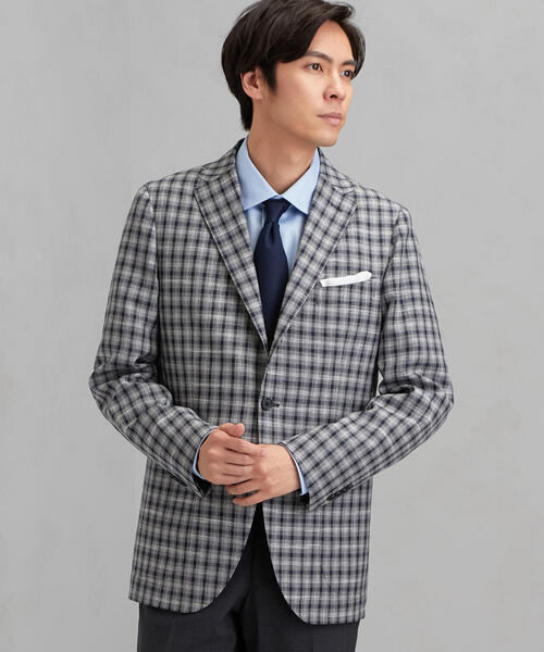 green label relaxing(グリーンレーベルリラクシング)の「W/LI チェック 3ボタン RGD NT 2PP- ジャケット(テーラードジャケット・メンズ・ベージュ/ネイビー・48/50/44/46/42)」の2枚目の写真