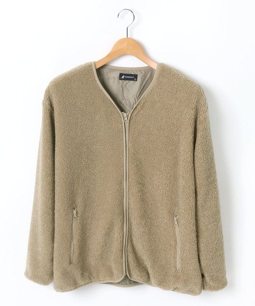 KANGOL(カンゴール)の「KANGOL/カンゴール オーバーサイズ カーペットボアブルゾン(ノーカラージャケット・メンズ・ブラック/ベージュ・M/L)」の1枚目の写真