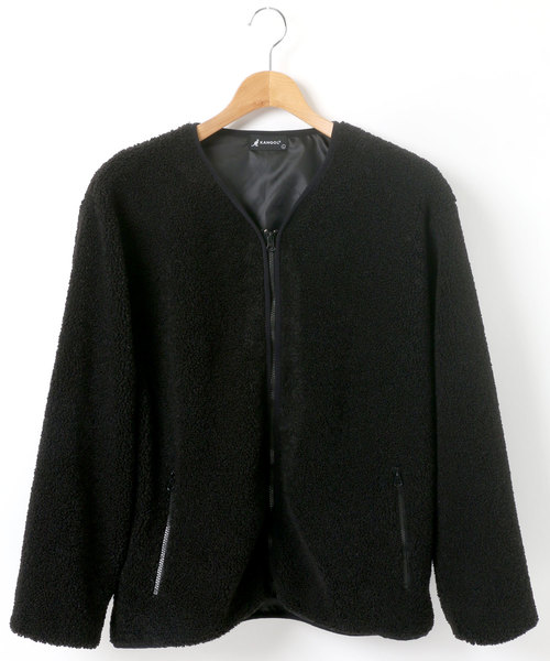 KANGOL(カンゴール)の「KANGOL/カンゴール オーバーサイズ カーペットボアブルゾン(ノーカラージャケット・メンズ・ブラック/ベージュ・M/L)」の2枚目の写真