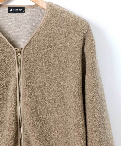 KANGOL(カンゴール)の「KANGOL/カンゴール オーバーサイズ カーペットボアブルゾン(ノーカラージャケット・メンズ・ブラック/ベージュ・M/L)」の5枚目の写真