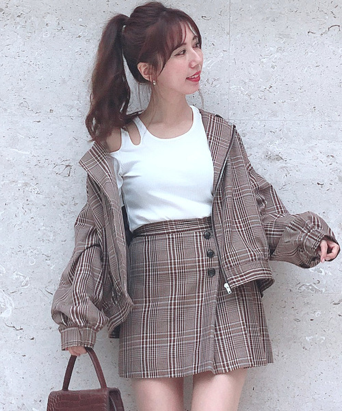 archives（アルシーヴ）の「【SETUPにも】先染めチェックBigライダース（ライダースジャケット・レディース・ベージュ/ブラウン・MEDIUM）」の2枚目の写真