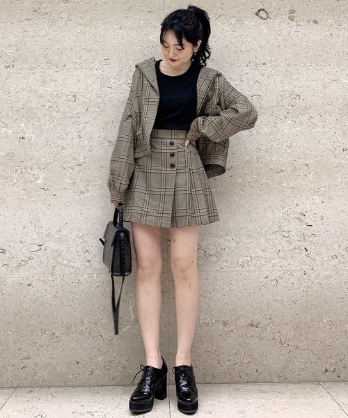 archives（アルシーヴ）の「【SETUPにも】先染めチェックBigライダース（ライダースジャケット・レディース・ベージュ/ブラウン・MEDIUM）」の6枚目の写真