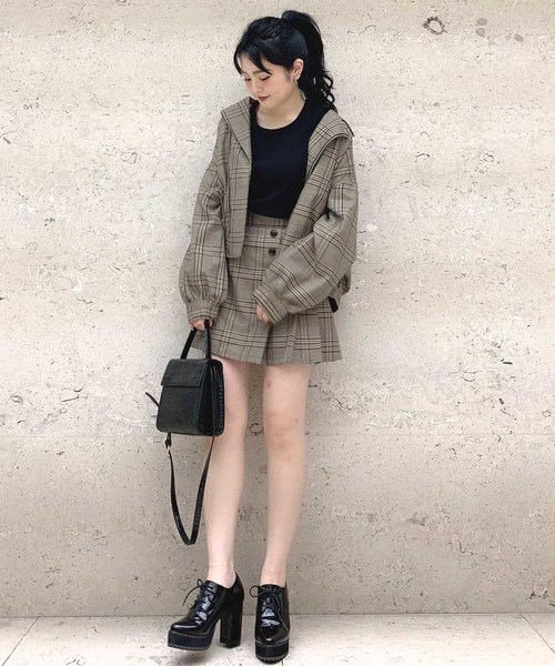 archives（アルシーヴ）の「【SETUPにも】先染めチェックBigライダース（ライダースジャケット・レディース・ベージュ/ブラウン・MEDIUM）」の7枚目の写真