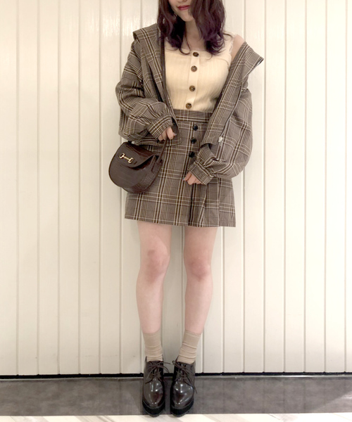 archives（アルシーヴ）の「【SETUPにも】先染めチェックBigライダース（ライダースジャケット・レディース・ベージュ/ブラウン・MEDIUM）」の11枚目の写真