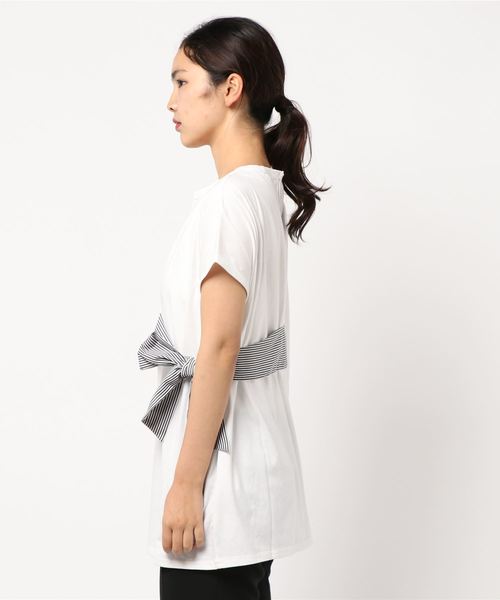 KOBE LETTUCE(コウベレタス)の「ウエストリボン半袖Tシャツカットソー(Tシャツ/カットソー・レディース・ネイビー/オフホワイト/ブラウン系その他・FREE)」の6枚目の写真