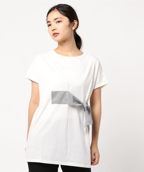 KOBE LETTUCE(コウベレタス)の「ウエストリボン半袖Tシャツカットソー(Tシャツ/カットソー・レディース・ネイビー/オフホワイト/ブラウン系その他・FREE)」の11枚目の写真