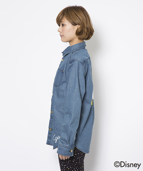 X-girl（エックスガール）の「Disney（ディズニー） / CHEERING DENIM SHIRT（シャツ/ブラウス・レディース・インディゴブルー/ライトインディゴブルー・2/1）」の5枚目の写真