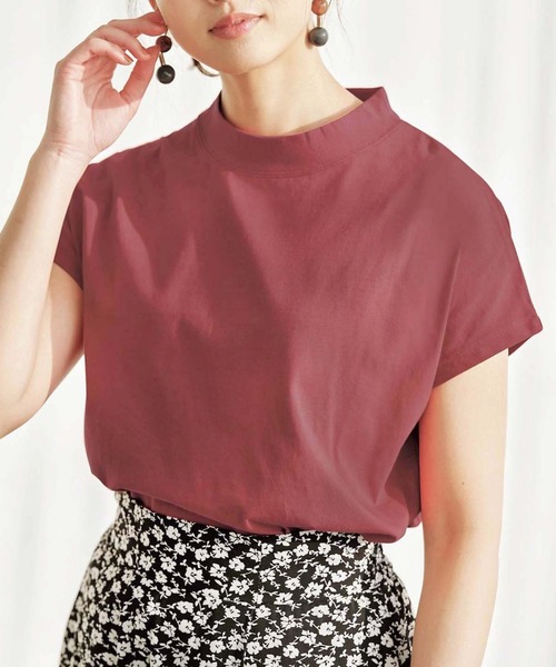 GeeRA（ジーラ）の「綿100％プチハイネックＴシャツ（Tシャツ/カットソー・レディース・ピンク/チャコール/ブラック/オフホワイト/ホワイト系その他/サンドグレー/ライトパープル・SMALL/XX-LARGE/LARGE/X-LARGE/MEDIUM）」の7枚目の写真