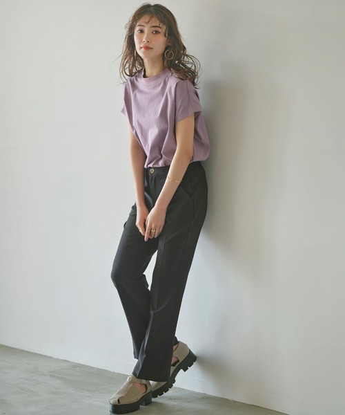 GeeRA（ジーラ）の「綿100％プチハイネックＴシャツ（Tシャツ/カットソー・レディース・ピンク/チャコール/ブラック/オフホワイト/ホワイト系その他/サンドグレー/ライトパープル・SMALL/XX-LARGE/LARGE/X-LARGE/MEDIUM）」の19枚目の写真