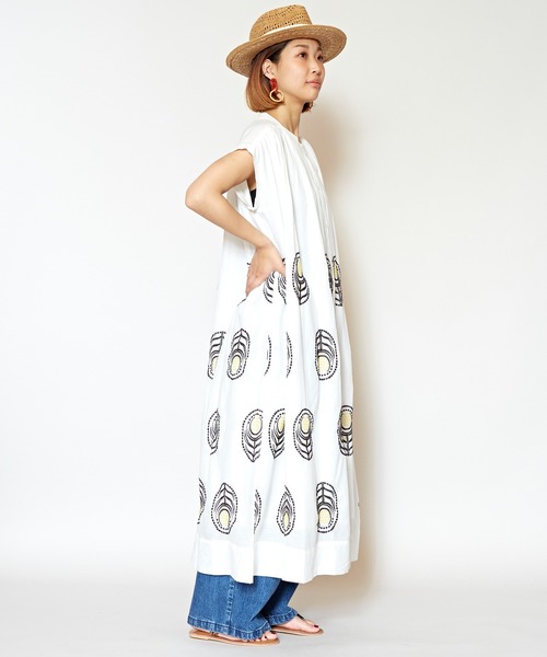 チャイハネ(チャイハネ)の「【チャイハネ】yul バンドカラーフレンチスリーブ刺繍ワンピース(ワンピース・レディース・ブルー/ホワイト・FREE)」の12枚目の写真
