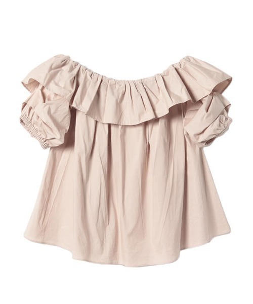 EIMY ISTOIRE(エイミーイストワール)の「タックスリーブオフショルダートップス(シャツ/ブラウス・レディース・ピンク/ミント/ホワイト/ベージュ/ブラック/イエロー・FREE)」の3枚目の写真