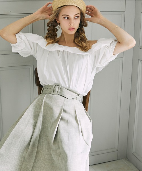 EIMY ISTOIRE(エイミーイストワール)の「タックスリーブオフショルダートップス(シャツ/ブラウス・レディース・ピンク/ミント/ホワイト/ベージュ/ブラック/イエロー・FREE)」の9枚目の写真