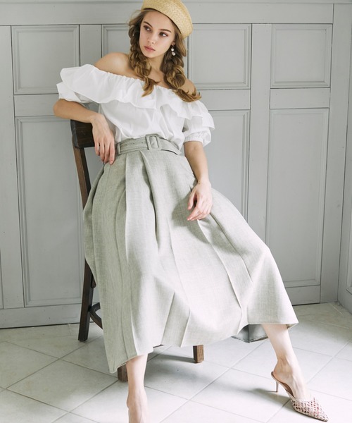 EIMY ISTOIRE(エイミーイストワール)の「タックスリーブオフショルダートップス(シャツ/ブラウス・レディース・ピンク/ミント/ホワイト/ベージュ/ブラック/イエロー・FREE)」の11枚目の写真