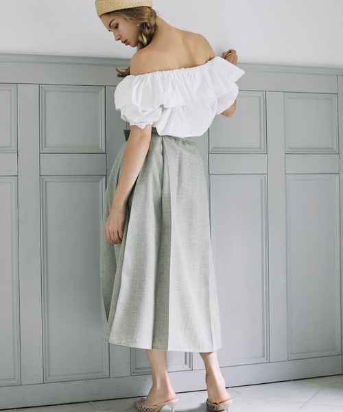 EIMY ISTOIRE(エイミーイストワール)の「タックスリーブオフショルダートップス(シャツ/ブラウス・レディース・ピンク/ミント/ホワイト/ベージュ/ブラック/イエロー・FREE)」の16枚目の写真