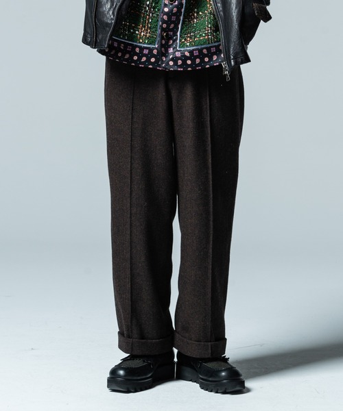 glamb(グラム)の「Herringbone wide slacks / ヘリンボーンワイドスラックス(スラックス・メンズ・ブラウン/ブラック・M/L)」の2枚目の写真