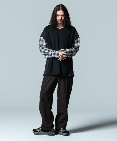 glamb(グラム)の「Herringbone wide slacks / ヘリンボーンワイドスラックス(スラックス・メンズ・ブラウン/ブラック・M/L)」の12枚目の写真