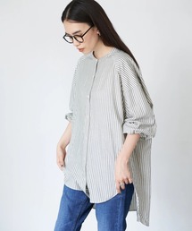 ドロップショルダーバンドカラーシャツチュニック　＊