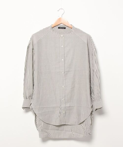 AMERICAN HOLIC（アメリカンホリック）の「ドロップショルダーバンドカラーシャツチュニック　＊（Tシャツ/カットソー・レディース・その他5/ストライプ/チェック/ハウンドトゥース・FREE）」の5枚目の写真