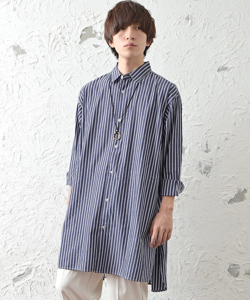 MinoriTY(マイノリティ)の「メンズ長袖ブロードビッグシルエットロングレギュラーシャツ(シャツ/ブラウス・メンズ・ホワイト/ストライプ/ブラック・L/M)」の3枚目の写真