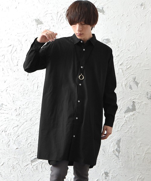 MinoriTY(マイノリティ)の「メンズ長袖ブロードビッグシルエットロングレギュラーシャツ(シャツ/ブラウス・メンズ・ホワイト/ストライプ/ブラック・L/M)」の2枚目の写真