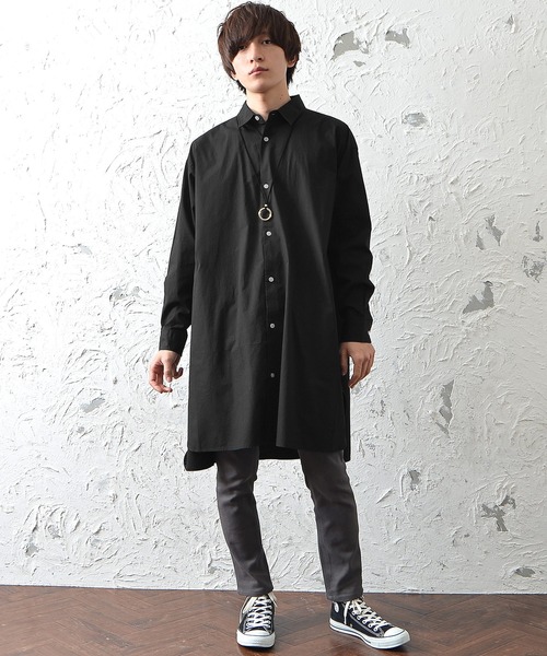 MinoriTY(マイノリティ)の「メンズ長袖ブロードビッグシルエットロングレギュラーシャツ(シャツ/ブラウス・メンズ・ホワイト/ストライプ/ブラック・L/M)」の8枚目の写真