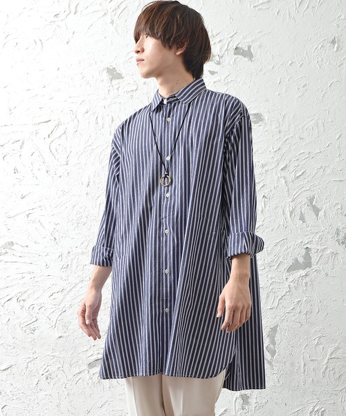 MinoriTY(マイノリティ)の「メンズ長袖ブロードビッグシルエットロングレギュラーシャツ(シャツ/ブラウス・メンズ・ホワイト/ストライプ/ブラック・L/M)」の15枚目の写真