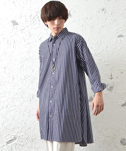 MinoriTY(マイノリティ)の「メンズ長袖ブロードビッグシルエットロングレギュラーシャツ(シャツ/ブラウス・メンズ・ホワイト/ストライプ/ブラック・L/M)」の11枚目の写真