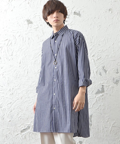 MinoriTY(マイノリティ)の「メンズ長袖ブロードビッグシルエットロングレギュラーシャツ(シャツ/ブラウス・メンズ・ホワイト/ストライプ/ブラック・L/M)」の14枚目の写真