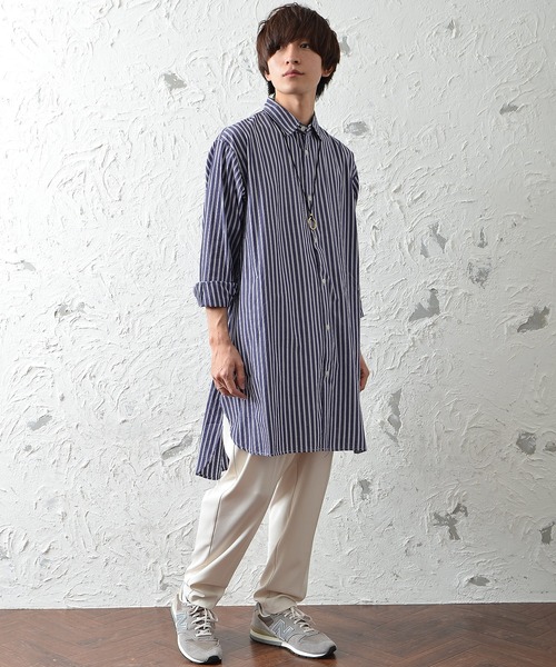 MinoriTY(マイノリティ)の「メンズ長袖ブロードビッグシルエットロングレギュラーシャツ(シャツ/ブラウス・メンズ・ホワイト/ストライプ/ブラック・L/M)」の5枚目の写真