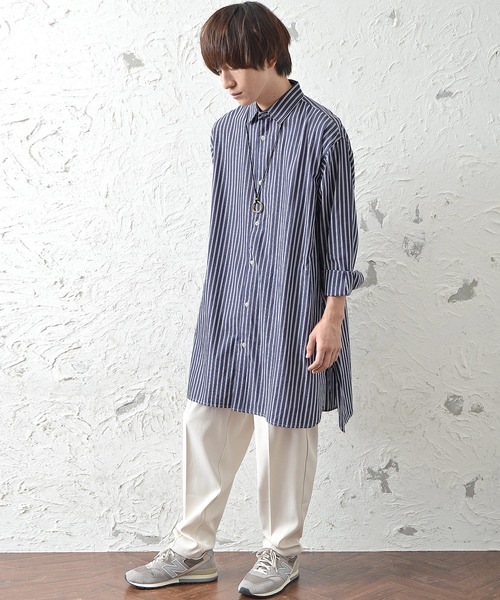 MinoriTY(マイノリティ)の「メンズ長袖ブロードビッグシルエットロングレギュラーシャツ(シャツ/ブラウス・メンズ・ホワイト/ストライプ/ブラック・L/M)」の7枚目の写真