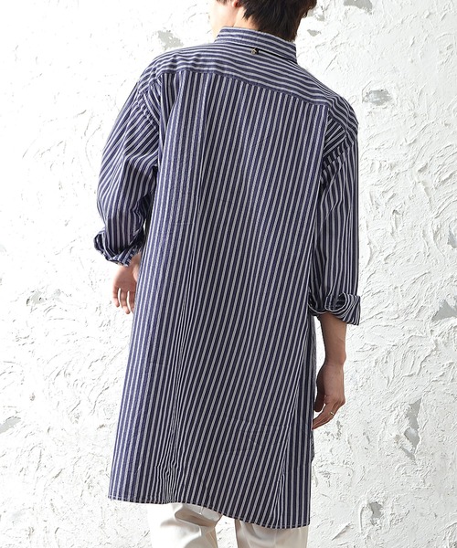 MinoriTY(マイノリティ)の「メンズ長袖ブロードビッグシルエットロングレギュラーシャツ(シャツ/ブラウス・メンズ・ホワイト/ストライプ/ブラック・L/M)」の18枚目の写真